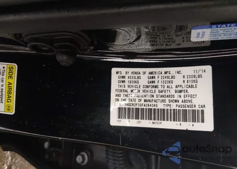 2015 Honda Accord Lx from USA, damaged, VIN 1HGCR2F35FA064345